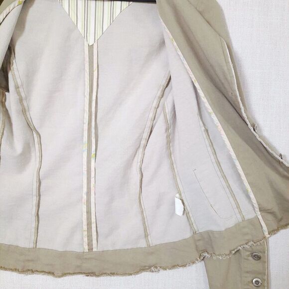 Margaret O’Leary Khaki Lapel Blazer Jacket Size Small Pleated Cotton Canvas Y2K - Picture 9 of 16